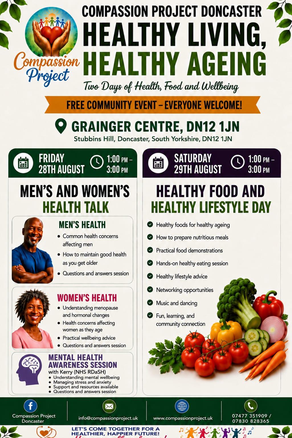 Healthy Living, Healthy Ageing — two days of health, food and wellbeing at the Grainger Centre, Friday 28th and Saturday 29th August, 1–3pm